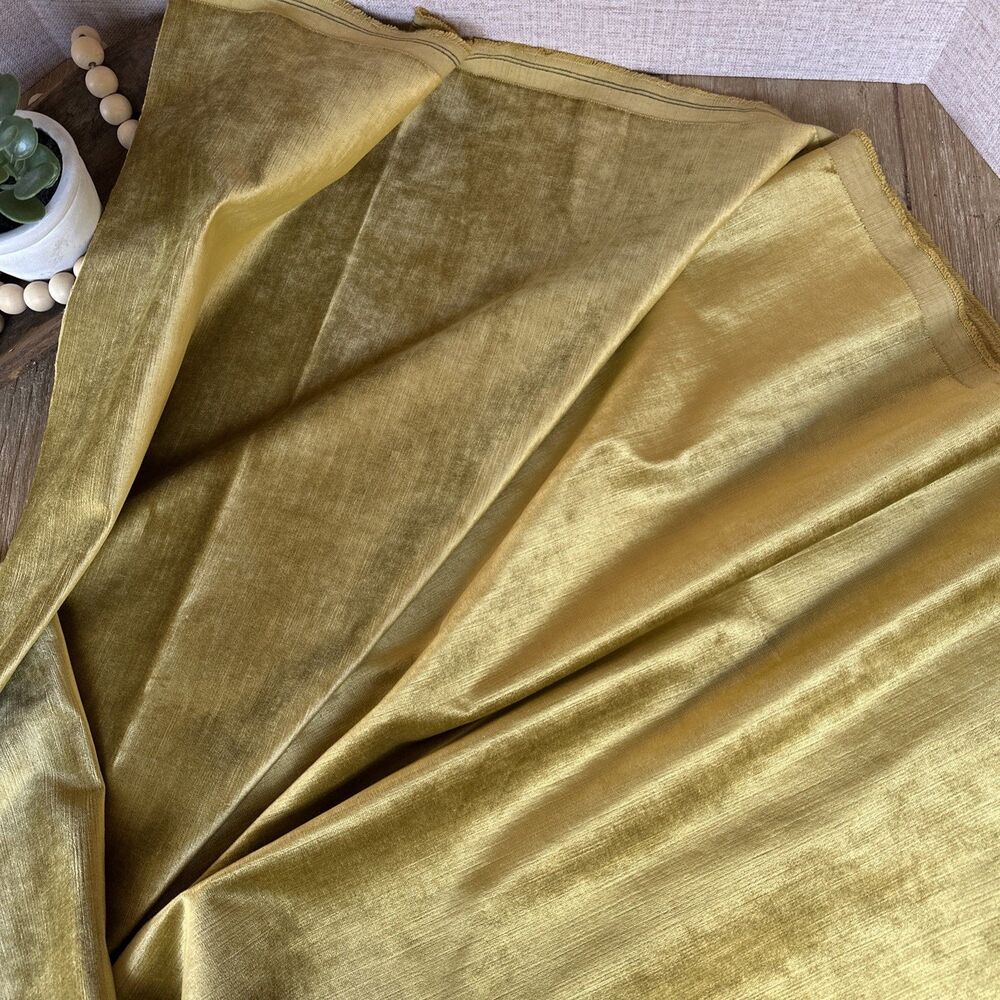 Vintage Velvet Upholstery Fabric 2.4 Yds x 58" Mustard Antique Gold Striae